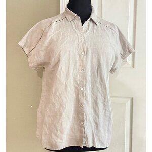 size L  large J. Jill love 100% linen beige button blouse short sleeve